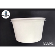 (50pcs) Disposable White Paper bowl with lid 850cc/ Mangkuk Kertas putih 850cc