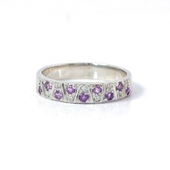 แหวนเงินแท้ 925 พลอยอเมทิสต์สลับเพชรสวิส [JS Jewelry]-เครื่องประดับและอัญมณีแท้