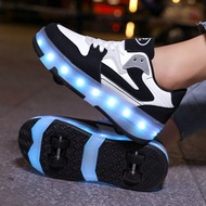 รองเท้าสว่างขึ้นด้วยไฟ LED สีสันสดใส 7 ดวง ชาร์จได้ ไฟม้าวิ่ง หัวเข็มขัดกะพริบ สำหรับนักเรียน รองเท้