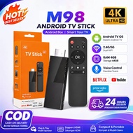 M98 TV Stick 4K Android Smart TV Dongle YouTube Netflix WiFi 2.4G/5G Penukar TV Pintar