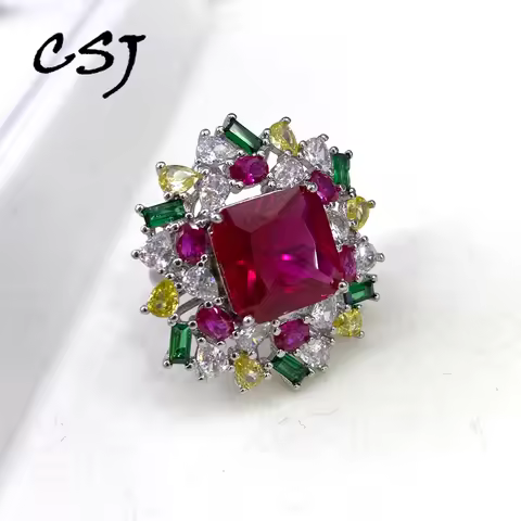 Elegant Ruby Ring 18K Yellow Gold Created Gemstone Red Corundum Sapphire Oct 13mm for Women Birthday