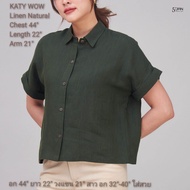 5th rn4 เสื้อเชิ้ตผ้าลินิน แท้ อก 44" ยาว 22" เสื้อเชิ้ตผ้าพื้น เสื้อคอปก เสื้อแขนสั้น แบรนด์ 5th J