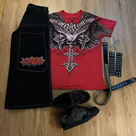 Tapout and Wexwear Suit Graphic Embroidered Jeans Y2K Jeans tracksuit t shirt for men Streetwear Har