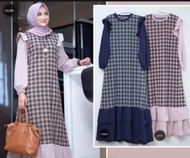 pakayan wanita gamis kombinasi kotak//gamis muslim terbaru//pakayan termurah motip polos kotak
