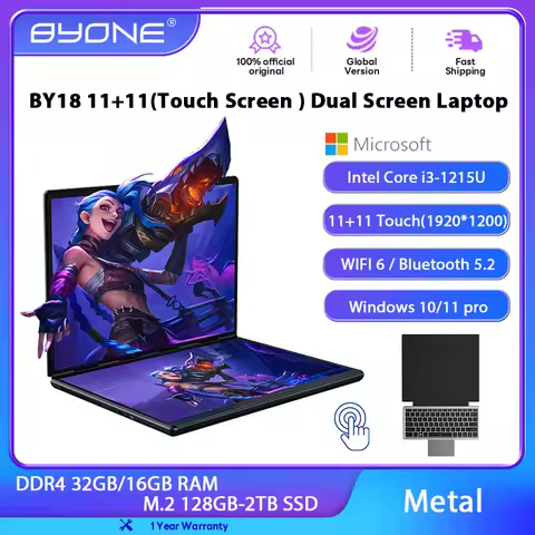 BYONE 11+11 Inch Dual Screen Laptop Intel Core I3 Gaming Laptop Dual Touch Screen Win11 Office Compu