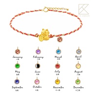 【TLH】黃金招財貓999純金墜飾編織手鍊，幸運紅繩搭配多款誕生石，客製化時尚配件 招財貓 6月