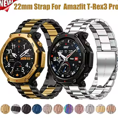 22mm Metal Strap for Amazfit T-Rex3 Pro 48mm/Huawei Watch GT6/5/4 Pro 46mm Stainless Steel Bracelet 