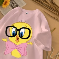 Hub Tshirt Women's Oversized Short Sleeve T-Shirt Korean Style Tweety Magic Motif Cotton Material