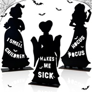3Pcs Hiasan Meja Kayu Hocus Pocus, Hiasan Halloween Hocus Pocus, Tanda Penyihir Siluet, Tanda Kayu H