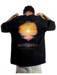 WASSUP HEODS Sunset Scenery Short Sleeve T-shirts For Men And Women China-chic Brand Cotton Loose Ha