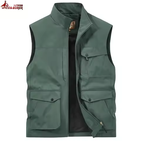 Men's Summer Outdoor Work Safari Fishing Travel Cargo Vest Jacket Multi Pockets Camping Hiking Sleev