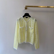 G5A9 - Solid Color Hollow Round Neck Knitted Long Sleeve Cardigan for Ladies