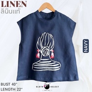 SLOTH SELECT เสื้อลินินแท้ สกรีนสวย ทรงแขนล้ำ กระดุมหลังตลอดแนว ผ้าเนื้อดี