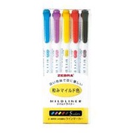 斑馬螢光筆，Mildliner，溫和顏色，5 種顏色，WKT7-5C-RC