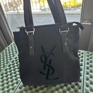 YSL SAINT LAURENT 帆布手提肩背包 黑銀