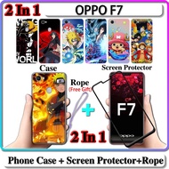 2 IN 1 Case OPPO F7 Case with Tempered Glass Curved Ceramic Screen Protector Naruto and One Piece Design