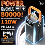 【COD】80000mAh Power Bank 120W Fast Charging with Dual-wire Included LED Lighting Portable Battery Ch