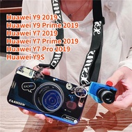 Case For Huawei Y7 2019 Huawei Y7 Pro 2019 Huawei Y9 2019 Y7 Prime 2019 Y9 Prime 2019 Retro Camera lanyard Casing Grip Stand Holder Silicon Phone Case Cover With Camera Doll