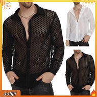 Men Lace See-through Shirt Men Mesh Top Mens Lace Mesh Cardigan for Beach Vacation Long Sleeve See-t