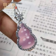 翡翠色滿綠帝王綠鍍銀鑲嵌冰種陽綠翡翠葫蘆白冰吊墜 玉墜項鏈