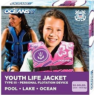 Oceans7 US Coast Guard-Approved Youth Life Jacket 50-90 lbs -Type III PFD Flexible-Fit Open-Sided De