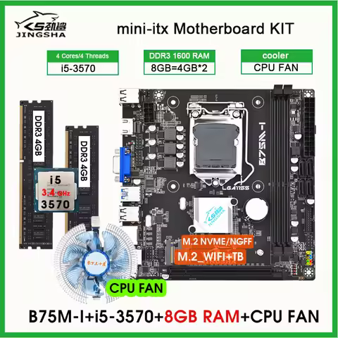B75 M-I mini ITX Desktop Motherboard LGA 1155 Set with Core I5 3570 CPU 8GB (2*4GB)1600MHz DDR3 PC M