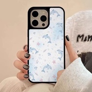 Phone Phone Case Korean Style Cute Polka Dolphin Black Frame Hard Case Suitable for iPhone 17 16 15 