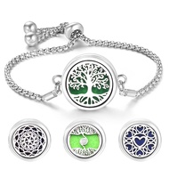 Fashion Tree Of Life Aromatherapy Bangle Essential Oil Diffuser Stainless Steel Perfume Locket Bracelet Adjustable Women Jewelry