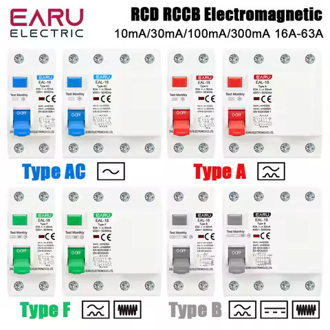 EARU 10/30/100/300mA Type AC/A/F/B RCCB RCD Evse Electromagnetic Earth Leakage Residual Current Circ