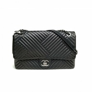 CHANEL CF口蓋包單蓋JUMBO30黑色羊皮21開銀扣肩背包
