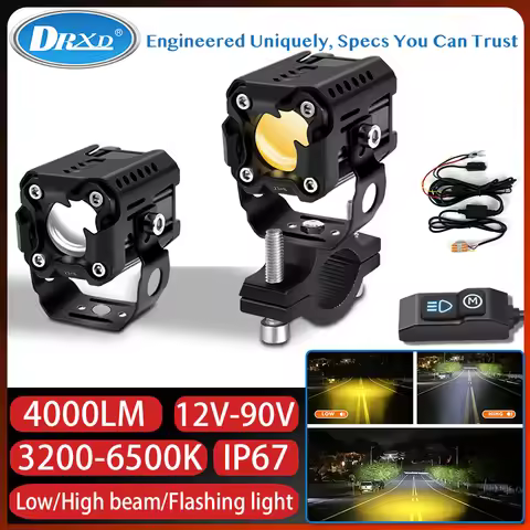 DRXD Flashing Motorcycle Spotlight Wtaterproof LED Light Low Beam High Beam Headlight Auxiliary Spot