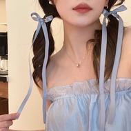 2Pcs Solid Color Hair Claws For Girls Double Layer Ribbon Bow Ponytail Clip Braided Long Ribbon Hair