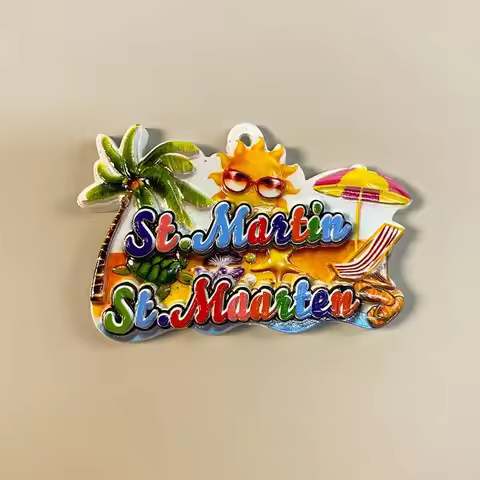 St. Martin Caribbean 3D Resin Fridge Magnet Refrigerator Magnets with Palm Tree, Sunglasses Sun & Be