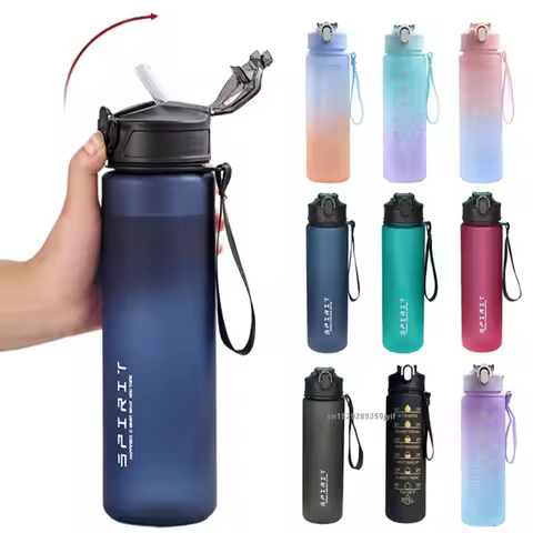 Motivational Water Bottle with Straw Leakproof Sports Water Bottle for Fitness Gym Outdoor Drinking 