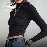 MADEN brand womens and young ladies 2024 autumn new high neck base shirt slim fit layered long sleev