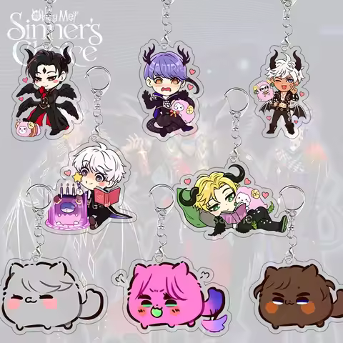 Obey Me Acrylic Keychain Lucifer Leviathan Keyring Cosplay Props Mammon Belphegor Decor Bag Pendant 