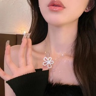 Titanium Steel Necklace Long Style Full Diamond Five-Petal Flower Flower Pendant Temperament Light L