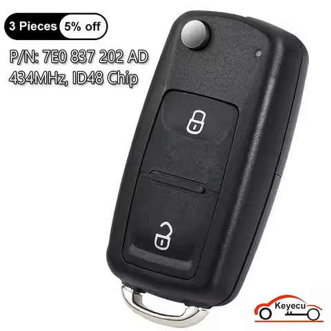 KEYECU 434MHz ID48 Chip for VolksWagen AMAROK TRANSPORTER Auto Flip Remote Key Fob 7E0837202AD / 5FA