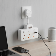 Wall-mounted UK short cord power socket with a maximum power of 2500W/10A, featuring a single switch