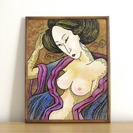 Nude girl original acrylic painting on cardboard panel home wall decoration