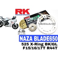 RK Sprocket Set Naza Blade 650 RK525 KRX X-Ring Rivet Black / Gold Chain Rantai Hitam Emas XRing RK 525  NazaBlade 650