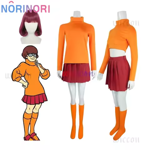 Anime Velma Seragam Cosplay Kostum Orange Short Skirt Uniform Wanita Oranye Kaus Kaki Rok Atas Hallo