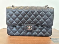 Chanel Classic Flap Bag Black Caviar Leather Jumbo CF30 Silver Hardware 黑銀