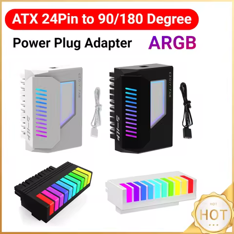 ATX 24 Pin To 90/180 Degree Power Plug Adapter with Infinity Mirror ARGB Light Mainboard Motherboard