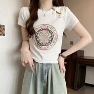 T恤短款上衣T-shirt short top国风中式刺绣短袖2024夏季新款T恤显瘦盘扣短款上衣ins时尚新款2025.8.20