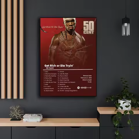 50 Cent American Hit Pop Hip Hop Rapper Music Poster Album Cover Pictures Living Room Aesthetic Canv