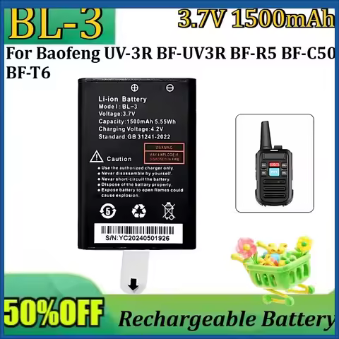 New BL-3 3.7V 1500mAh Li-ion Battery For Baofeng UV-3R BF-UV3R BF-R5 BF-C50 BF-T6 Two Way Radio Rech
