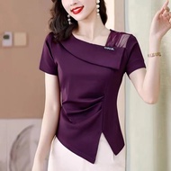 New irregular and fashionable waist-cinching women's T-shirt for summer