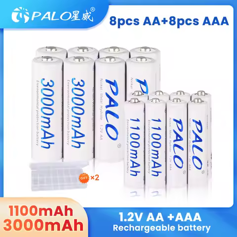 PALO 1.2V AA Rechargeable Battery + 1.2V AAA Rechargeable Batteries with Smart AA Battery Charger fo