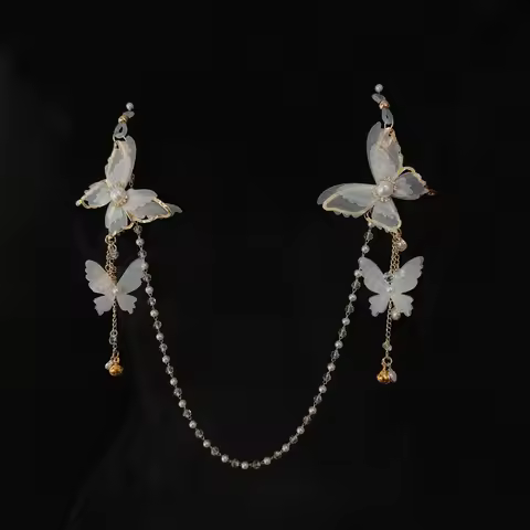Lace Butterfly Nipple Clamps Bell & Pearl SM Teasing Anal Plug with Tail Tit Stimulator Couples' Int